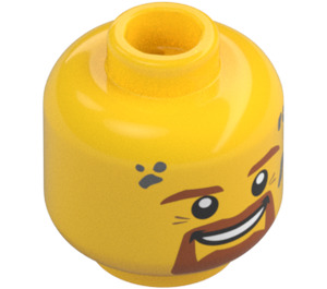 LEGO Žlutá Muž Hlava s Vousy, Dirt Stains a Open Smile (Zapuštěný pevný cvoček) (3626 / 24405)