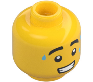 LEGO Muž Hlava s Tři Sweat Drops, Tlustý Eyebrows a Clenched Úsměv (Zapuštěný pevný cvoček) (3626 / 98261)