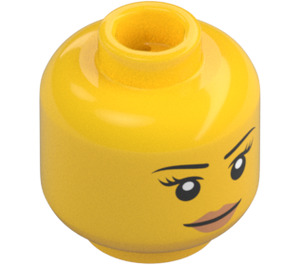 LEGO Žlutá Minifigurka ženský Hlava s Růžová Lips (Zapuštěný pevný cvoček) (10261 / 14927)