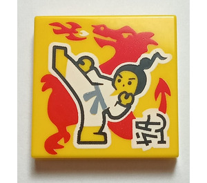 LEGO Yellow Dlaždice 2 x 2 s Martial Arts print s Groove (3068)