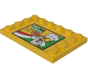 LEGO Žlutá Dlaždice 4 x 6 s Cvočky na 3 Edges s 'CITY PIZZA', Store Hours, Italský Vlajka (Levý) Samolepka (6180)