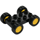 Duplo Deska 2 x 4 s Žlutá Rims a Černá Kola (12592 / 42416)