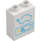 Duplo Kostka 1 x 2 x 2 s Electric Charging bod a Baterie Power Indicator se spodní trubičkou (15847 / 77947)