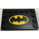 LEGO Dlaždice 4 x 6 s Cvočky na 3 Edges s Batman logo Samolepka (6180)