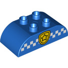LEGO Duplo Kostka 2 x 4 s Zakřivený Sides s Policie badge a White squared strip (43504 / 98223)