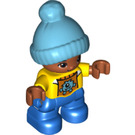 LEGO Boy with Blue Legs, Yellow Top and Medium Azure Bobble Hat Dvojitá postava