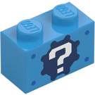 LEGO Kostka 1 x 2 s Bílá Question Mark na Dark Modrá Ozubené kolo Cog se spodní trubičkou (76887 / 107964)