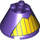 LEGO Cone 4 x 4 x 2 with Yellow stripes in a triangle with Axle Hole (88128)