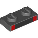 LEGO Dark Stone Gray Deska 1 x 2 s Black a Red (3023 / 106728)