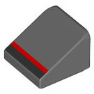 LEGO Dark Stone Gray Sklon 1 x 1 (31°) s Black a Red Pruhy (35338 / 108568)