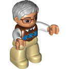 LEGO Farmer s Grey Vlasy, Brown Pullover, Tan Nohy Duplo figurka