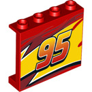 LEGO Panel 1 x 4 x 3 with Lightning McQueen Left yellow flash Middle and '95' with Side Supports, Hollow Studs (34227)