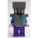 LEGO Steve s Dark Fialová Nohy s plochý stříbrný Helma a Brnění Minifigurka