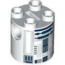 LEGO Kostka 2 x 2 x 2 Kulatá s R2-D2 Astromech Droid Tělo s držákem spodní nápravy 'x' Tvar '+' Orientace (15797 / 30361)