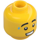 LEGO Muž Hlava s Tři Sweat Drops, Tlustý Eyebrows a Clenched Úsměv (Zapuštěný pevný cvoček) (3626 / 98261)