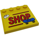 LEGO Dlaždice 4 x 4 s Study na Okraj s Red 'SHOP', White Helma, Modrá Skate Prkno Samolepka (6179)