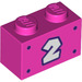 LEGO Dark Pink Kostka 1 x 2 s Number 2 se spodní trubkou (3004 / 94191)