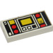 LEGO White Dlaždice 1 x 2 s Red & Yellow Controls s White Pruhy Levá upper Roh s Groove (3069)