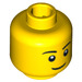 LEGO Yellow Hlava s Tenký Smile, Black Oči s White Pupils a Tenký Black Eyebrows Vzor (Zapuštěný masivní čep) (11405 / 14967)