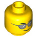 LEGO Yellow Minifigure Hlava s stříbrný Sunglasses (Zapuštěný masivní čep) (12487 / 21024)