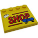 LEGO Yellow Dlaždice 4 x 4 s Study na Okraj s Red 'SHOP', White Helma, Modrá Skate Prkno Samolepka (6179)