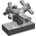 LEGO Chrome Silver Kohoutek 1 x 2 s Dva Taps (Velké rukojeti) (6936)