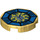 LEGO Pearl Gold Dlaždice 2 x 2 Kulatá s Airjitzu Lightning Symbol v Modrá Octagon Vzor se spodním držákem čepu (14769 / 21289)