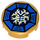 LEGO Pearl Gold Dlaždice 2 x 2 Kulatá s Airjitzu Lightning Symbol v Modrá Octagon Vzor se spodním držákem čepu (14769 / 21289)
